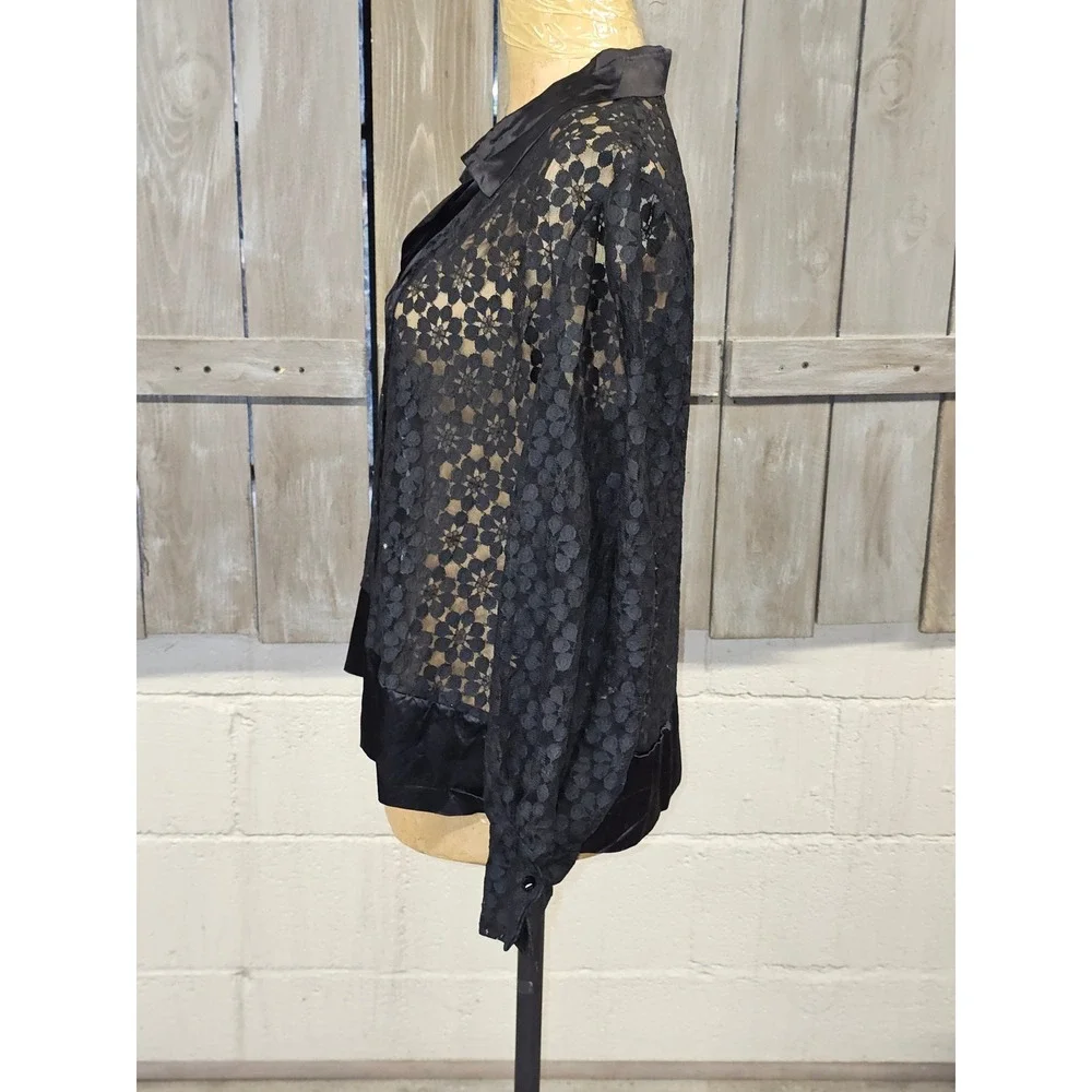 Unbranded Black Lace Top Women's Size Medium/Large Vintage Button Up‎ Sun Wear